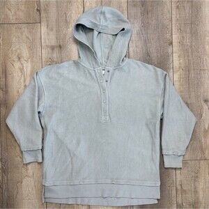 Aerie Henley Hoodie Womens Sage Green Sz Med Textured Ribbed Pullover Oversized